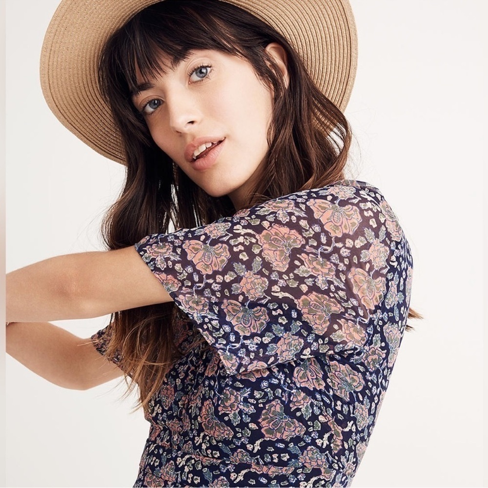 Madewell Orchard Flutter-Sleeve Skater Mini Dress Fan Floral Mix Size 4 - Picture 3 of 15